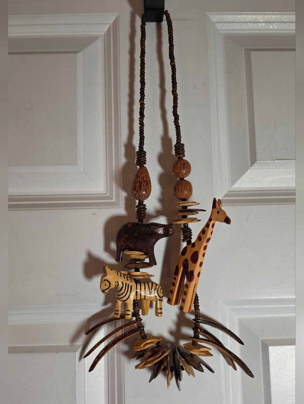 Vintage Handcrafted Wooden Safari Animal Hanging Necklace in Brown and Tan